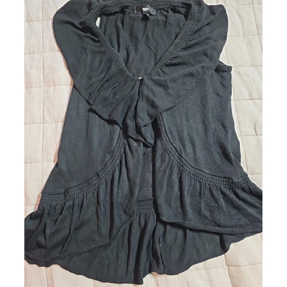 Vintage y2k 00s 2000s knit whimsigoth fairycore‎ short sleeve cardigan Black Med